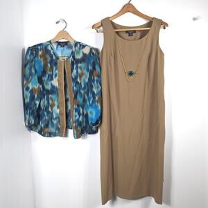 R&M Richards Petite Women's Dress Size 10 Tan Blue Tie Dye Mother